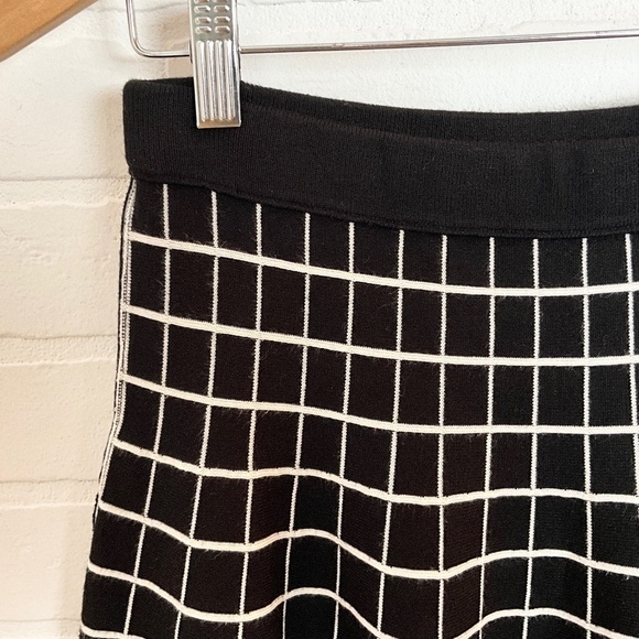 Saks Fifth Avenue Black Label Knit Skirt Plaid Academia Black Cream High waist M - Picture 4 of 10